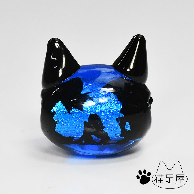猫玉 ねこだま 1個 ブルー 蛍ガラス 琉球蛍石 ホタルガラス ガラスビーズ トンボ玉 猫グッズ 猫アクセサリー