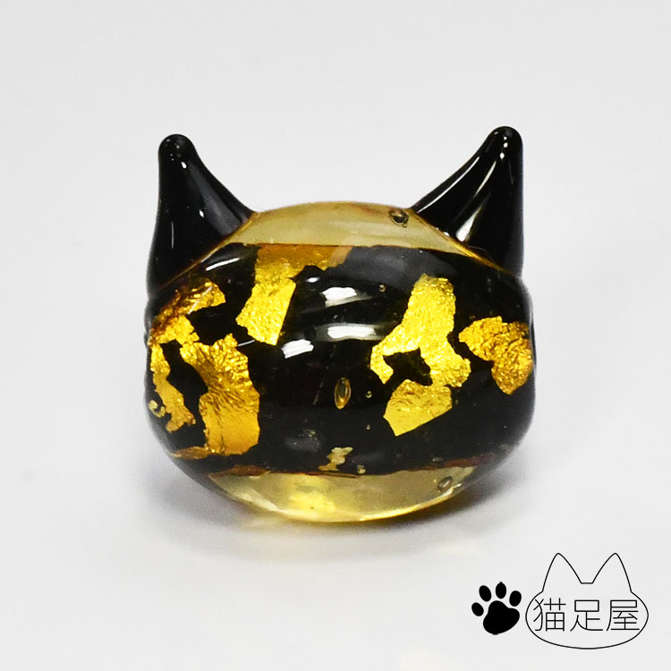 猫玉 ねこだま 1個 ゴールド 蛍ガラス 琉球蛍石 ホタルガラス ガラスビーズ トンボ玉 猫グッズ 猫アクセサリー