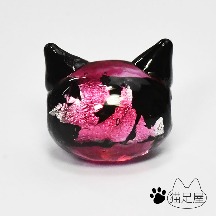 猫玉 ねこだま 1個 ピンク 蛍ガラス 琉球蛍石 ホタルガラス ガラスビーズ トンボ玉 猫グッズ 猫アクセサリー