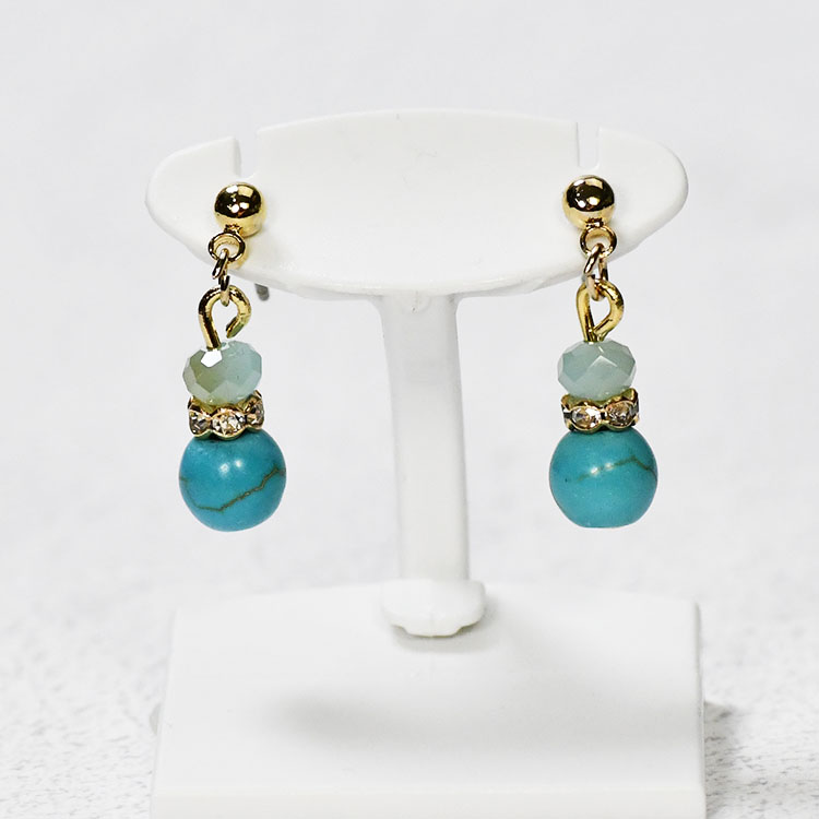 【国産品】ターコイズ 一粒クラシカルピアス（チタンポスト） 6mm玉 ゴールド 金属アレルギーでも安心【日本製】【メール便送料無料】