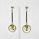 【国産品】ターコイズ&イエローゴールド ラウンド&バーピアス(チタンポスト) 金属アレルギーでも安心【日本製】【メール便送料無料】