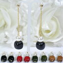 在庫処分SALE 968円→484円 ウッドボックス&パールのロングピアス♪■と●が組み合わさった個性的なロングピアス(チタンポスト)