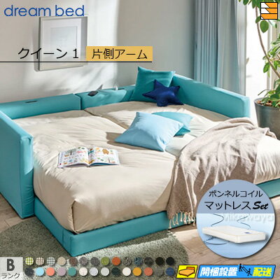 【クイーン1】【生地見本無料貸し出し中】【お届けは設置まで】【正規販売店】ドリームベッド フレーム・マットレスセット ハグミル 2402 フレームカラーBランク 片側アーム付き ペニーセーバー270 F4 マットレス付 クイーン1 DB1048