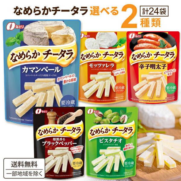 なとり（チルド） なめらかチータラ 選べる 2ケース 25g×24袋 食品【送料無料※一部地域は除く】【チルドセンターより直送・同梱不可】なめらかチータラ カマンベール モッツァレラ ピスタチオ ブラックペッパー 辛子明太子 チーズ おつまみ 要冷蔵