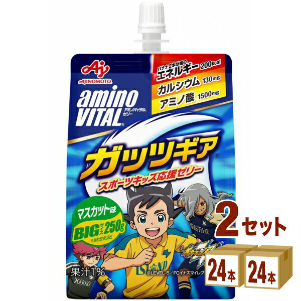 【名称】味の素 アミノバイタル ゼリー ドリンク ガッツギア マスカット味 250ml×24本×2ケース (48本)【容量】250ml【入数】48【保存方法】7〜15度の温度が最適。高温多湿、直射日光を避け涼しい所に保管してください。【メーカー/輸入者】味の素【JAN】4901001966578【販売者】株式会社イズミック〒460-8410愛知県名古屋市中区栄一丁目7番34号 052-857-1660【注意】ラベルやキャップシール等の色、デザインは変更となることがあります。またワインの場合、実際の商品の年代は画像と異なる場合があります。