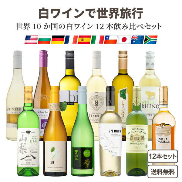 ワイン飲み比べセット 【ソムリエ厳選】世界の白ワイン 飲み比べ 10か国 10品種 白 12本 セット 5つ星 金賞 【送料無料※一部地域は除く】アメリカ カリフォルニア 日本 スペイン イタリア チリ フランス