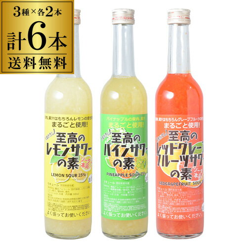北岡本店 至高のサワーの素 25度 500ml×6（3種×2本ずつ） 奈良県　北岡本店[リキュール][レモン][パイン][レッドグレープフルーツ][果肉][果汁][丸ごと][長S][ソーダ割り][炭酸割り]