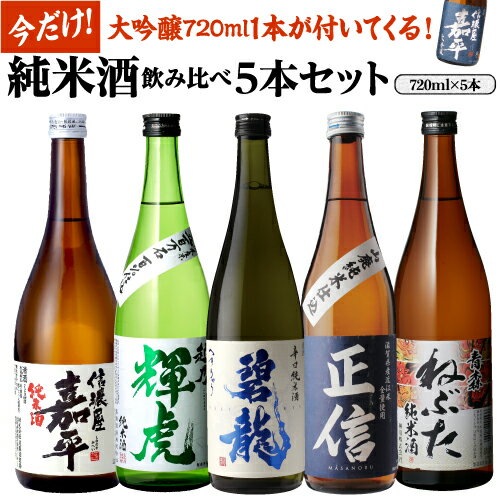 【5/18限定 全品P10倍 要エントリー】日本酒 純米酒 飲み比べセット 720ml 5本+1本 計6本 送料無料 1本あたり1,064円(税込) 大吟醸 純米辛口 冷酒 清酒 ギフト 贈答 贈り物 長S