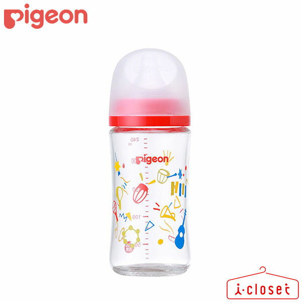 楽天アイクローゼット【取寄せ】Pigeon 母乳実感 哺乳びん（耐熱ガラス製）Music 240ml 0ヵ月から （付属の乳首は3ヵ月頃から）赤ちゃんの適切な吸着（ラッチオン）となめらかな舌の動きを叶え、母乳育児を心地よくアシストします