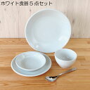 食器 5点セット ホワイト (茶碗 大皿 中皿 小皿 スプー