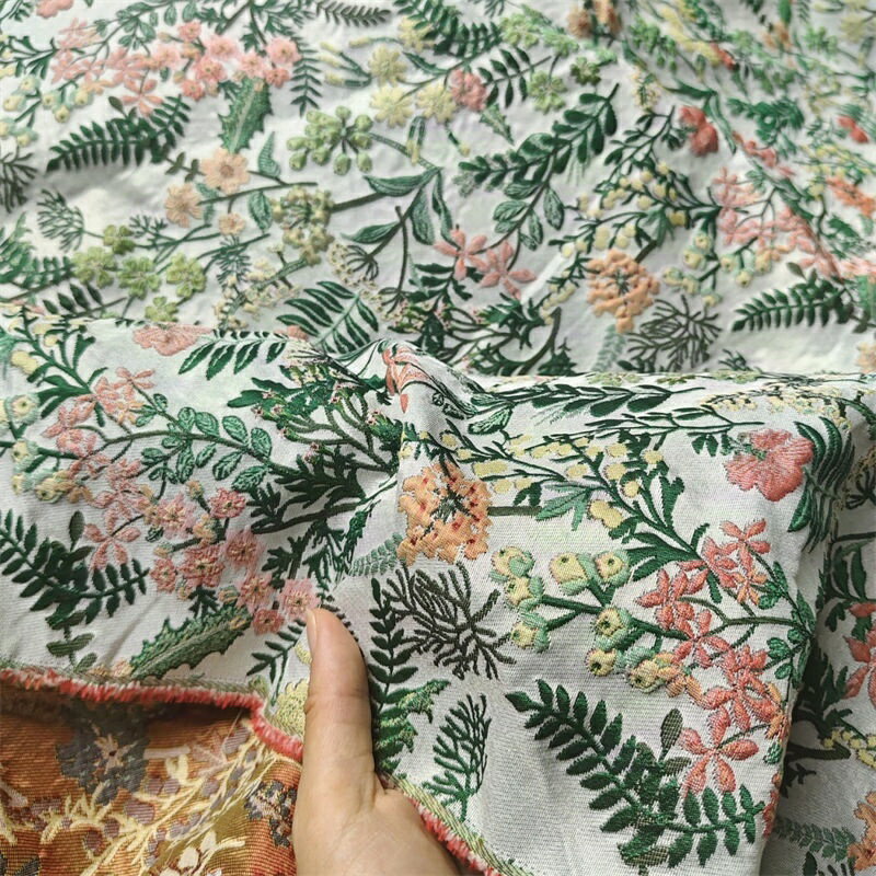 幅150cm 長さ95cm+95cm 生地 ジャカード生地 花柄 長さ 洋服生地 長袖 無地 布 布地 ぬの きじ エンボス生地 肌理感 田園風 グリーン