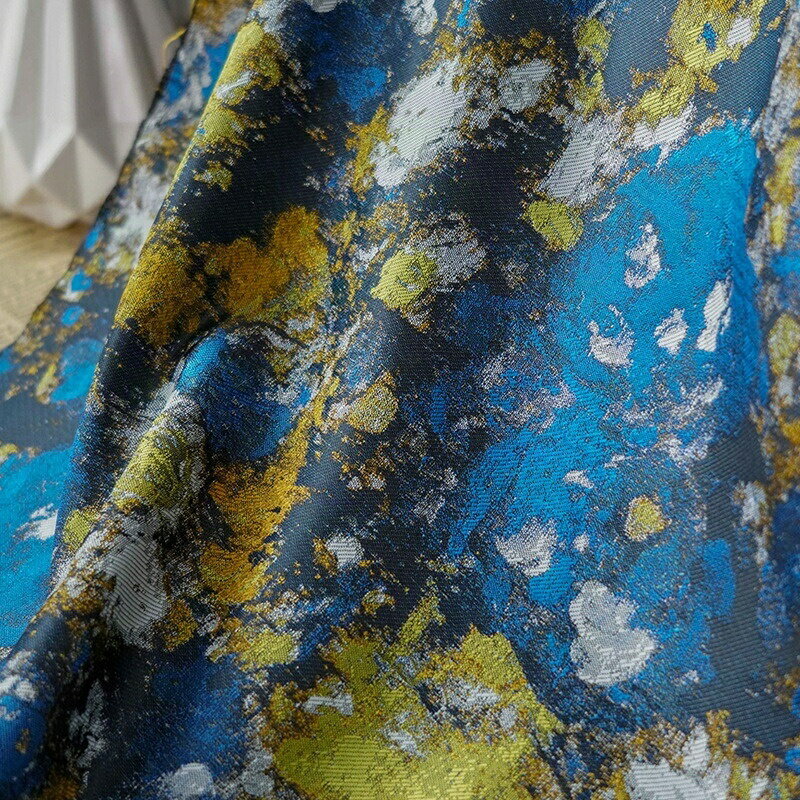 145cm幅 90cm単位 ジャカード生地 生地 cm幅 cm単位 ジャカード 布 布地 色織り生地 油絵風 ブルー イエロー