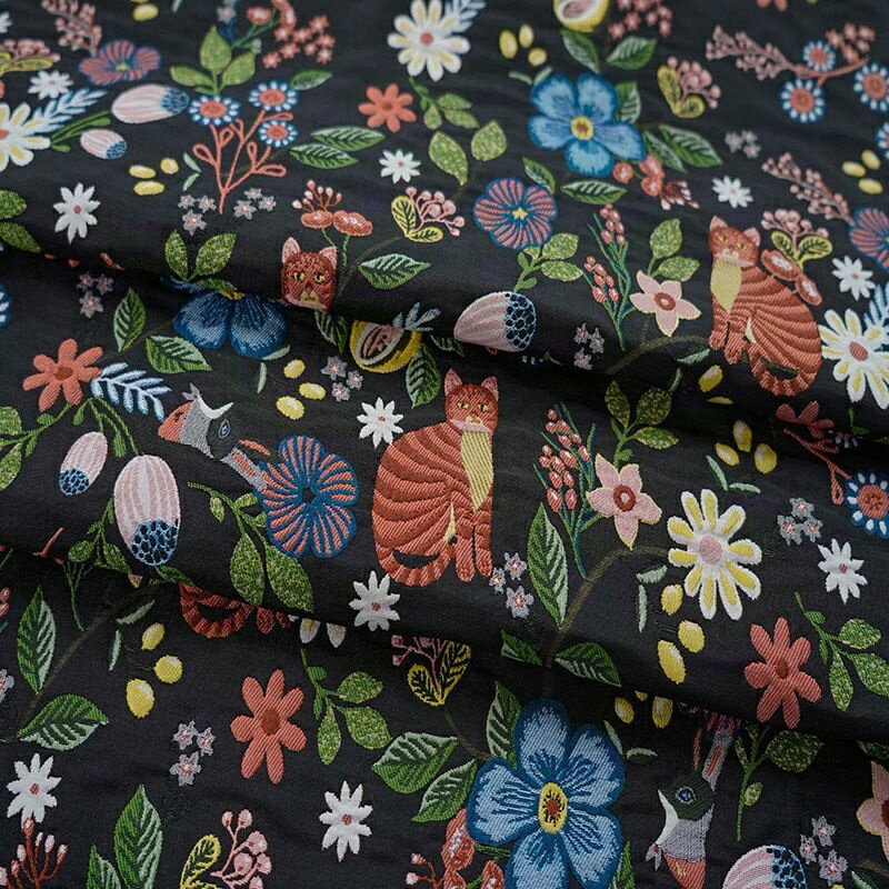 145cm幅 90cm単位 生地 ジャカード生地 花柄 cm幅 cm単位 長袖 ジャカード 無地 布 布地 きじ エンボス生地 色織り 猫柄 ブラック 黒