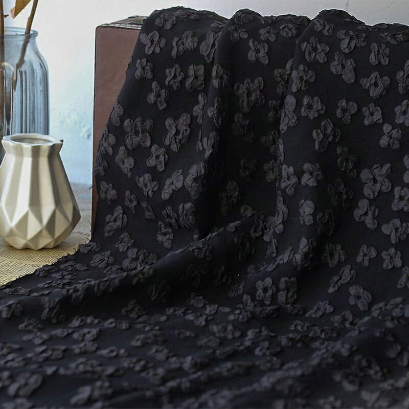 140cm幅 90cm単位 生地 花柄 ストレッチ cm幅 cm単位 長袖 無地 布 布地 きじ ジャカード生地 エンボス生地 色織り ブラック ホワイト 黒 白 伸縮性 大きいサイズ