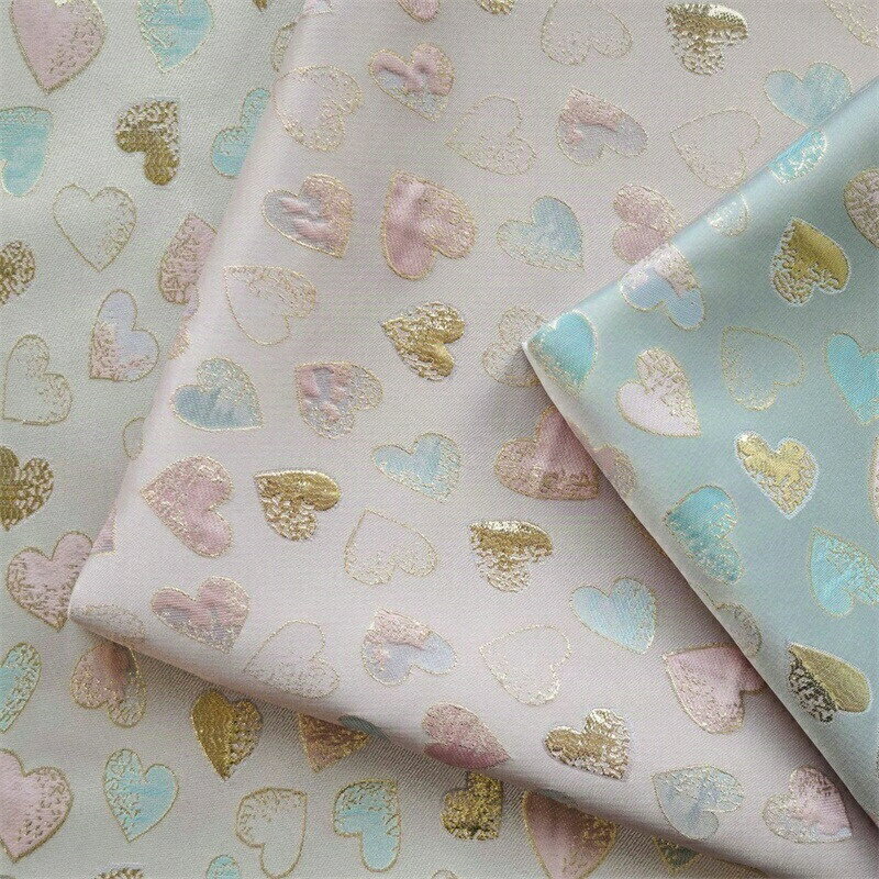 145cm幅 90cm単位 ジャカード生地 生地 cm幅 cm単位 ジャカード エンボス生地 布 布地 服生地 色織り ハート柄 ピンク ブルー グレー