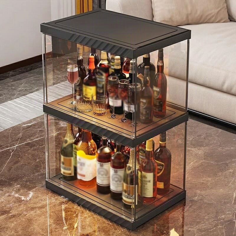 小型 ウイスキー 棚 酒棚 ディスプレイ 酒 棚 厚手のPP素材 酒棚 2段 ウイスキー 棚 落下防止 ウイスキ..