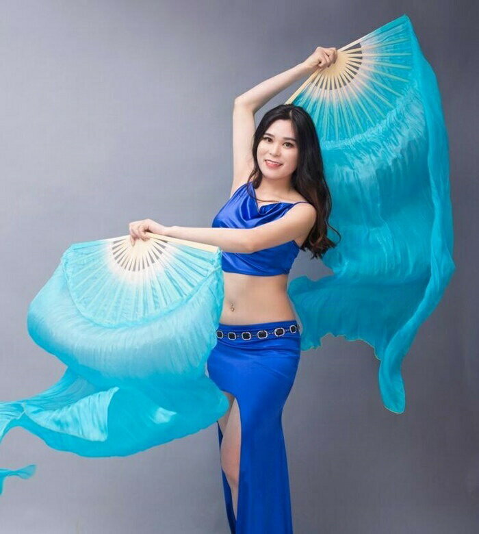 送料無料 ベリーダンスファンベール ファンベール 両手 2本セット 小道具 アクセサリー 演出 飾り ファンベール タイダイ柄 水色 オレンジ ピンク 左手用 ...