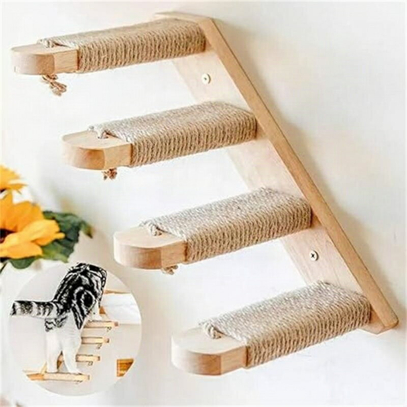 猫 ステップ 木製 4段 キャットウォーク キャットステップ 階段 壁 取付 猫用階段 DIY 壁付け 猫家具 室内用 猫棚 遊び場 キャット階段 送料無料 ま...