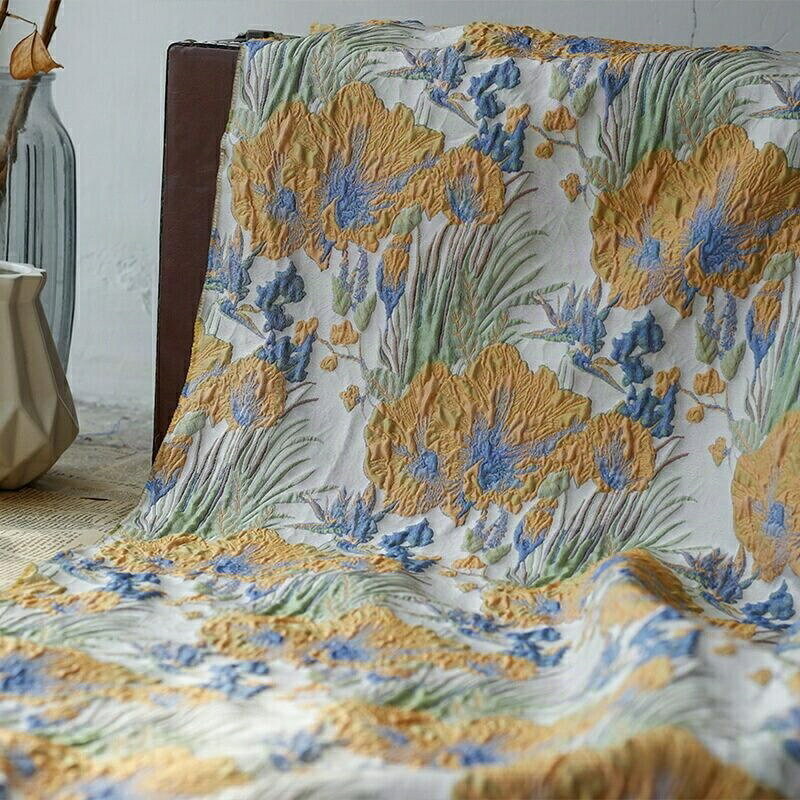 150cm幅 90cm単位 生地 花柄 ジャカード cm幅 cm単位 ジャカード生地 長袖 無地 布 エンボス 布地 イエロー 油絵風 立体花 レトロ