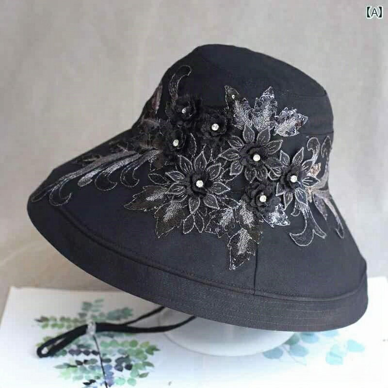 レディース 立体 刺繍 フィッシャーマン ハット 春夏 日焼け防止 帽子 綿麻 日よけ 布 帽子 つば広 顔覆う 日よけ 帽子