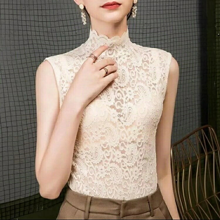 ハイネック シースルーブラウス ノースリーブ シースルー 送料無料 トップス レディース レースブラウス タイト 透け感 フラワー レース 刺繍 セクシー 春夏 夏 おしゃれ