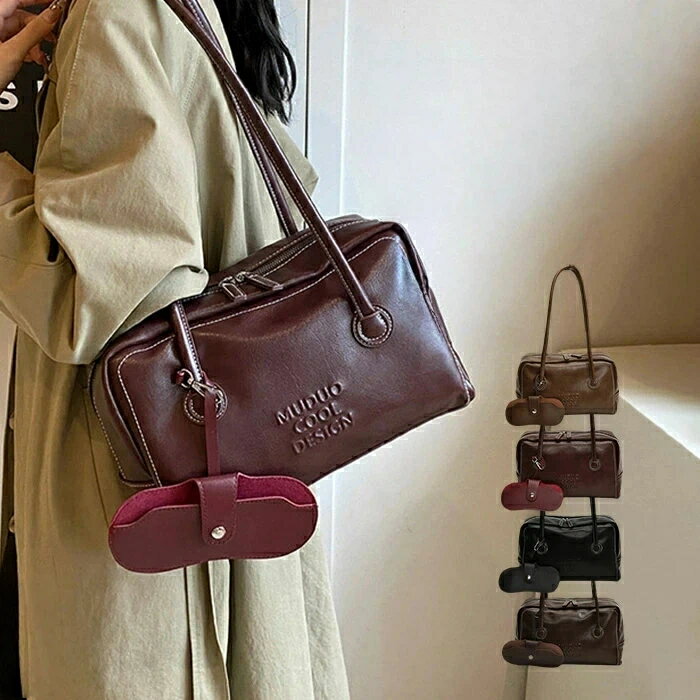 トートバッグ レディース 肩掛けバッグ メガネケース付き 無地 フェイクレザー 肩掛け 手提げ スクエア..