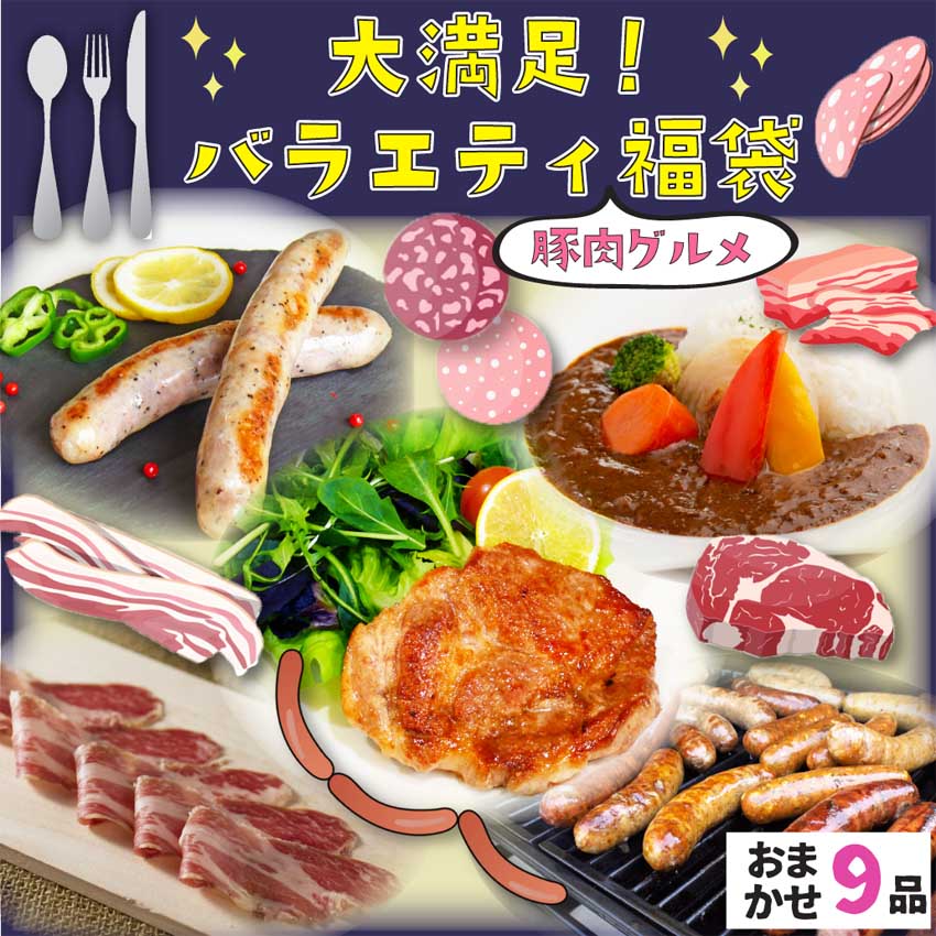 大満足！豚肉グルメ バラエティ福袋 2025-2026年冬版 ＜おまかせ9品＞【お一人様5個まで】(ハッピーバ..