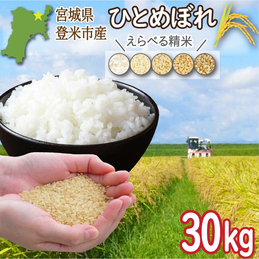 宮城産 ひとめぼれ 令和5年度産 登米市産ひとめぼれ 玄米30kg【冷凍不可】【ご希望の方：無料精米サービス有！上白/白米/8分づき/5分づき】(2023年 おいしい米 1袋 30kg 慣行栽培 送料無料 常温 国産米 宮城県産 登米市 東北)