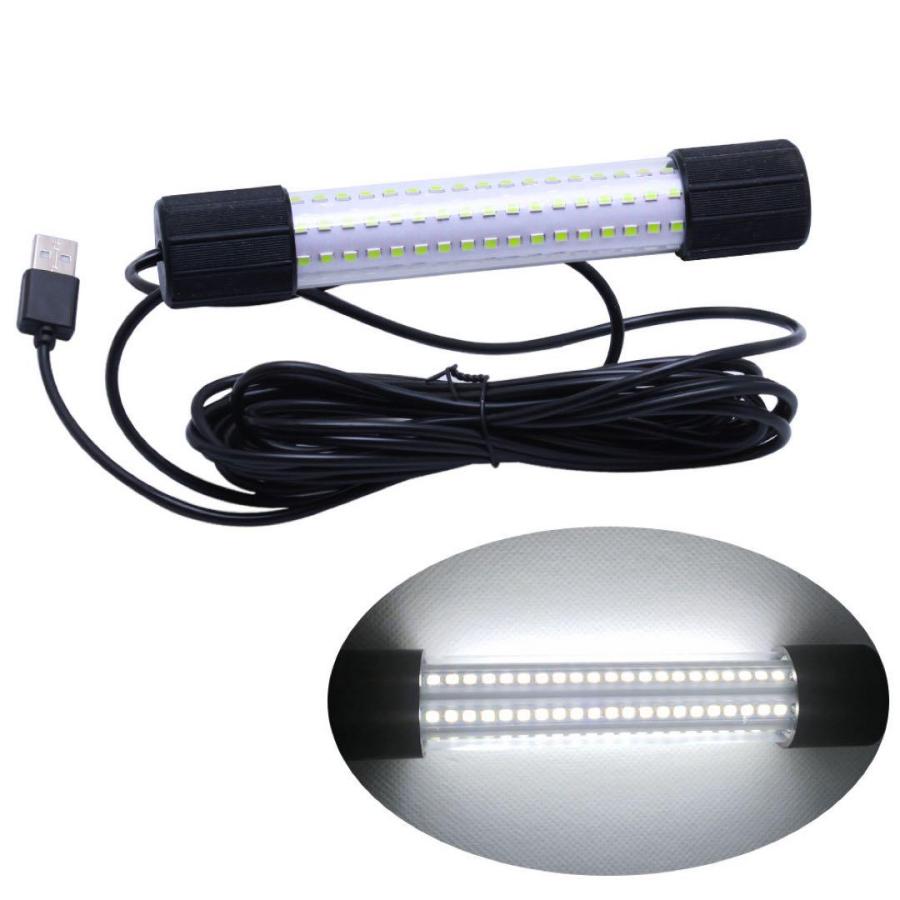ホワイト126LED水中集魚灯 USB給電式5mケーブル 常時点灯 夜釣り白 集魚ライト イカ タチウオ 堤防 船釣り