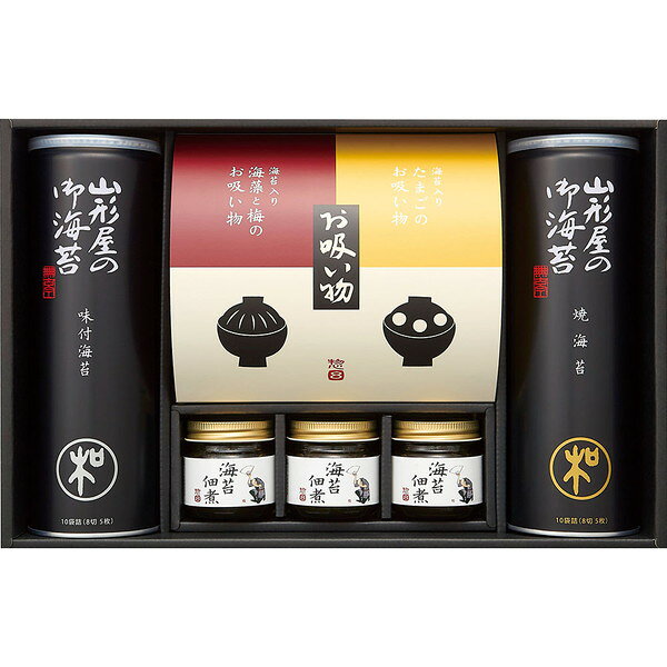 ●内容／味付海苔　10袋詰（8切 5枚） 焼海苔　10袋詰（8切 5枚）海苔入りたまごのお吸い物・海苔入り海藻と梅のお吸い物　各4袋　海苔佃煮60g詰×3●原産国／日本●外箱サイズ／24.2×38×8cm