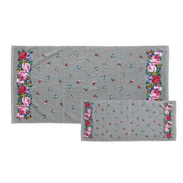 レイクアルスター シャーリングプリントタオルセット［ローズガーデン柄］グレー