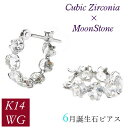 ムーンストーン ピアス フープ 14金ホワイトゴールド キュービックジルコニア 6月誕生石 4月誕生石 レディース 50代 40代 60代 30代 20代 14wg czダイヤモンド スナップ 妻 彼女 ギフト プレゼント 女性用