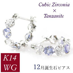 タンザナイト ピアス フープ 14金ホワイトゴールド キュービックジルコニア レディース 50代 40代 60代 30代 20代 12月誕生石 4月誕生石 k14wg czダイヤモンド スナップ 妻 彼女 ギフト プレゼント 女性用