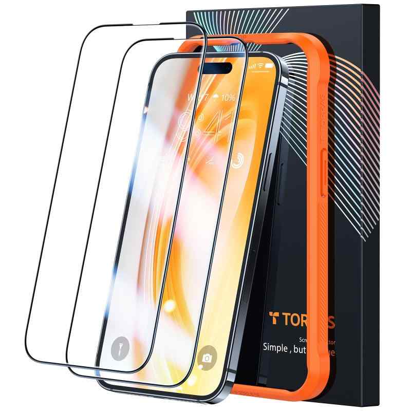「指紋防止・指滑り超快適」TORRAS iPhone 15 Pro Max 専用 ガラスフィルム 高精度ガイド 航空宇宙材料 米軍MIL規格 全面保護 強化極細黒縁 9H越え 2枚セット アイフォン15プロマックス用フィルム