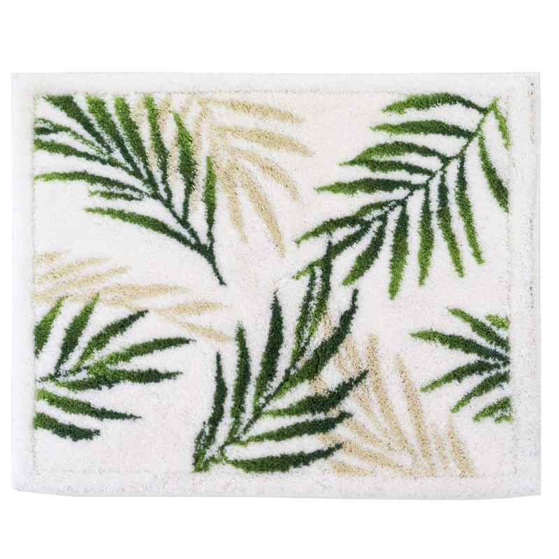 オカ(OKA) 浴室足ふきマット ホワイト 約48cm×60cm 乾度良好バスマット パームリーフ (吸水 速乾)日本製