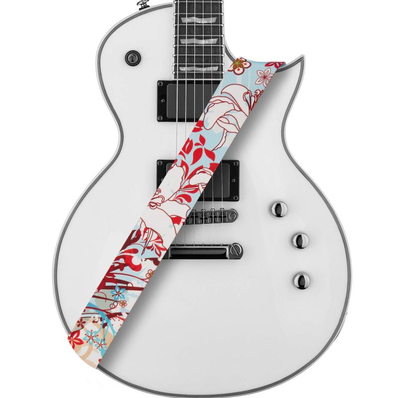 [Amumu] Guitar Strap ストラップブロック＆ヘッドストックストラップネクタイと白いユリアコースティック、エレクトリックとベースギターのためのギターストラップライトブルーポリエステル