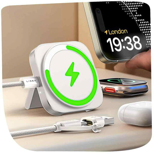 LISEN Magsafe充電器 業界極小サイズ マグセーフ充電器 2in1 スタンド 置くだけ充電 軽量 トラベル約10W/7.5W Mag safe ワイヤレス 旅行 Galaxy iPhone16 Pro Max 15/15Plus/15/14/1 LISEN Magsafe充電器 業界極小サイズ マグセーフ充電器 2in1 スタンド 置くだけ充電 軽量 トラベル約10W/7.5W Mag safe ワイヤレス 旅行 Galaxy iPhone16 Pro Max 15/15Plus/15/14/1