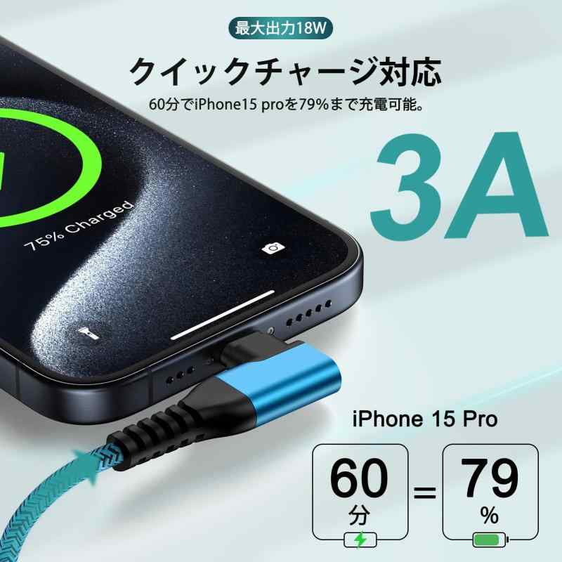 ANNIBER タイプCケーブル L字 iPhone15 充電ケーブル QC3.0急速android usb c充電コード 90度設計/ナイロン編み アンドロイド usb ケーブル type-cケーブル スマホデータケーブル iPhone16 Redmi