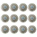 コンチョ ボタン 12個セット ターコイズ 30mm メタルボタン 足つき デージー柄 レザークラフト アクセサリー 手芸 (タイプB)