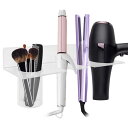 Linkidea 壁掛けハンズフリーブロードライヤーホルダー、収納カップ付きアクリルドライヤースタンド、ダイソンヘアドライヤー、カーリングワンド、ストレートヘアアイロン用多機能ヘアド