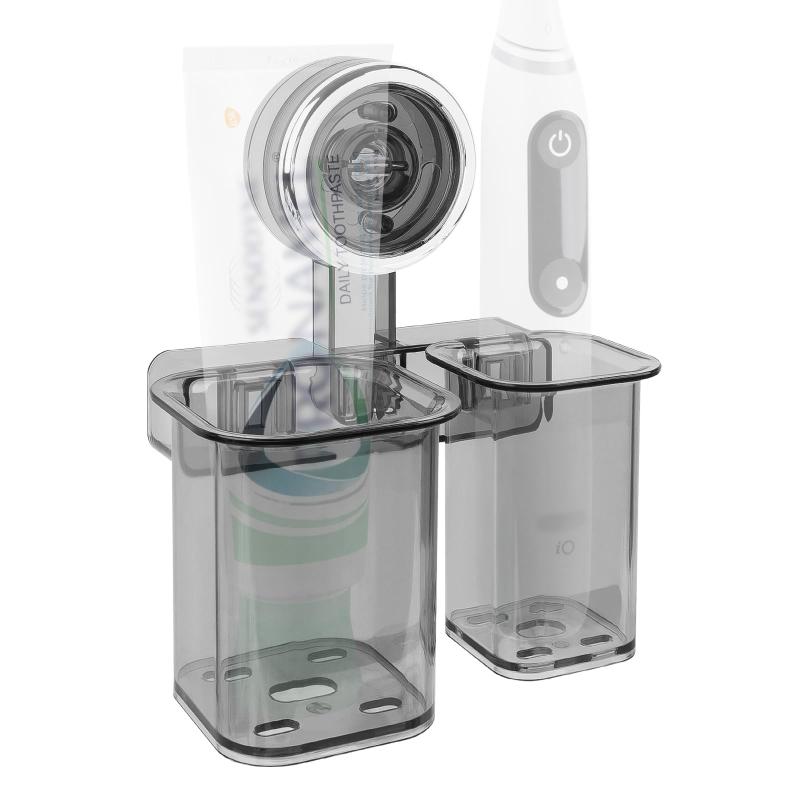 Linkidea 壁掛け式 歯ブラシホルダー バスルーム用 プラスチック 粘着式 2スロット 歯ブラシハンガー オーガナイザー Oral-B iO シリーズ、Sonicare ProtectiveClean 対応 7AM2M (グレー)