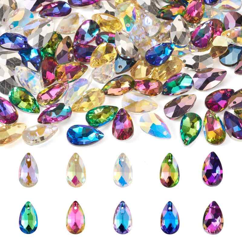 Beadthoven 約100個/箱 10色 しずく型 雫形 ガラスペンダント 多面カット サンキャッチャー キラキラ ガラスストーン チャーム ビーズ アクセ...