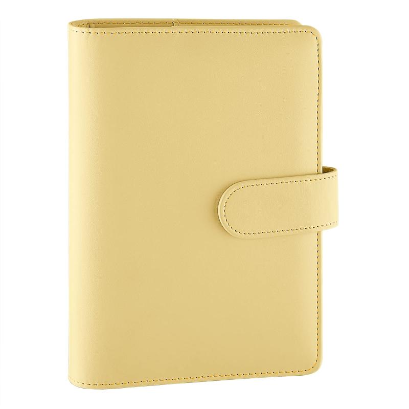 Antner A6 PUレザー バジェットバインダー 詰め替え可能 6リングノートブックバインダー A6フィラーペーパー用 ルーズリーフ パーソナルプランナーバインダーカバー 磁気バックル付き イエロ