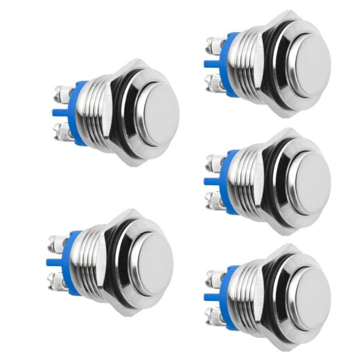 モーメンタリ押しボタンスイッチ 16mm 2A DC/AC 36V 1NO SPST ステンレス鋼 防水 瞬間プッシュボタンスイッチ IP65 IK08 凸頭 5個セット モーメンタリ押しボタンスイッチ 16mm 2A DC/AC 36V 1NO SPST ステンレス鋼 防水 瞬間プッシュボタンスイッチ IP65 IK08 凸頭 5個セット