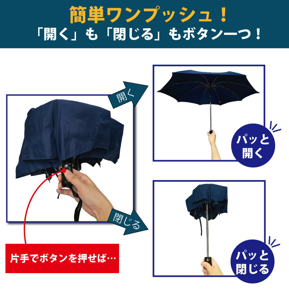 ワンタッチ折りたたみ傘 自動開閉折りたたみ傘 53cm 紺色 OS-618 ワンプッシュ 折りたたみ傘 自動開閉 ワンタッチ 折りたたみ雨傘レディース 8本骨 軽量 コンパクト シンプル 無地 雨傘 メンズ レディース 折り畳み式 ジャンプ傘 通勤 通学 携帯傘 ネイビー メンズ折り畳み傘 2