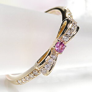 K18YG/WG/PG ピンクサファイア ダイヤモンド リボン リングジュエリー アクセサリー レディース 指輪 ゴールド ピンクサファイア ダイヤモンド りぼ...