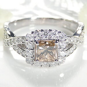 Pt900 ブラウンダイヤ リング （FANCY BROWN） 【ソーティング付】指輪 リング プラチナ ブラウンダイヤモンド ダイヤ ダイアモンド スクエア 1カラット 1ct 送料無料 刻印無料 品質保証書 代引手数料無料 ギフト プレゼント