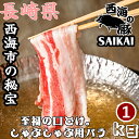 長崎県 秘宝 西海の豚 しゃぶしゃぶ用バラ肉 1kg(500g×2パック) 1kgあたり6,200円