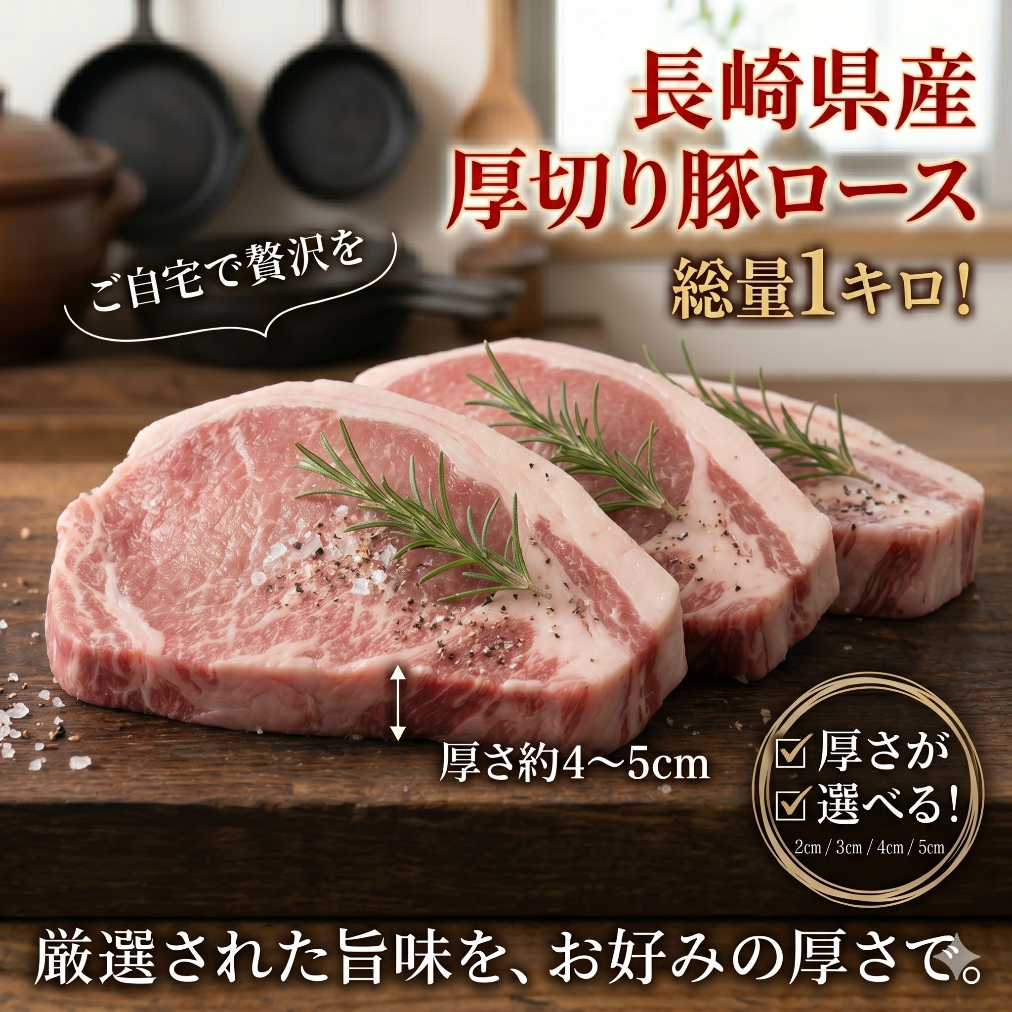 Rakuten - 【送料無料】ステーキ 豚肉 国産 豚ロース 厚切り 1kg （500g×2） 長崎県産 ブランド豚 選べる厚さ トンテキ ポークステーキ とんかつ 焼肉 BBQ キャンプ メガ盛り 大容量 冷凍 お取り寄せ グルメ 肉