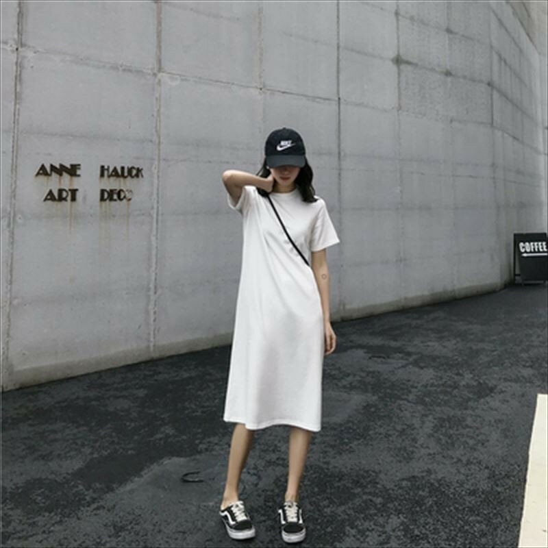 Tシャツワンピース レディース 半袖 春 夏 春夏 カットソー 無地 シンプル ブラッ...